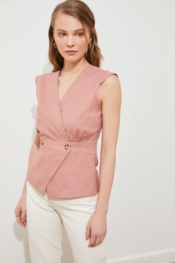Trendyol Trendyol Pale Pink Woven Bone Button Detailed Double Breasted Woven Blouse