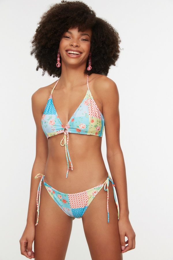 Trendyol Trendyol Patchwork Patterned Bikini Bottoms With Tie Detailed