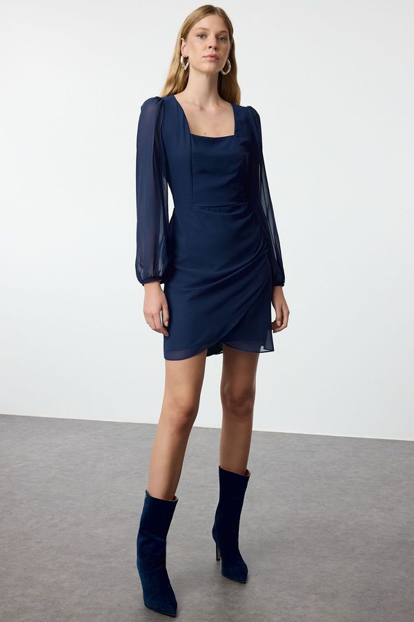 Trendyol Trendyol Petrol A-Line Square Neck Mini Lined Woven Dress