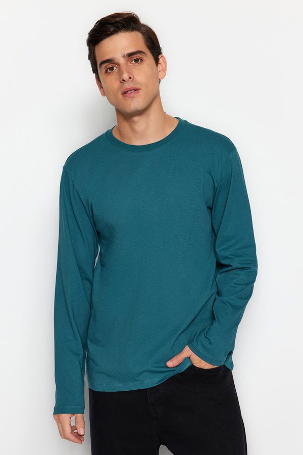 Trendyol Trendyol Petrol Basic Regular/Real Fit Crew Neck Long Sleeve 100% Cotton T-Shirt