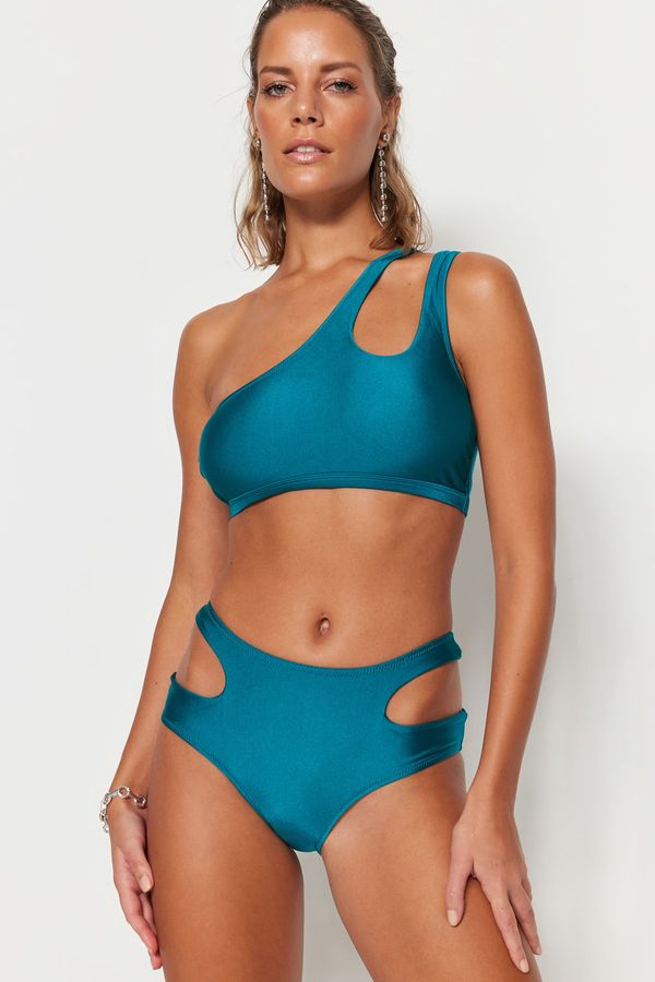 Trendyol Trendyol Petrol Cut Out/Window High Waist Normal Leg Bikini Bottom