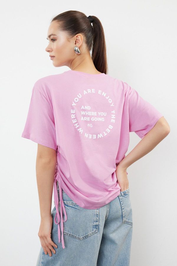 Trendyol Trendyol Pink 100% Cotton Back and Front Printed Oversize/Relaxed Fit Knitted T-Shirt