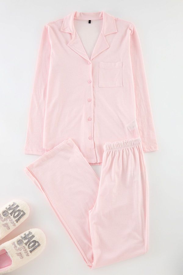 Trendyol Trendyol Pink 100% Cotton Gingham Knitted Pajama Set