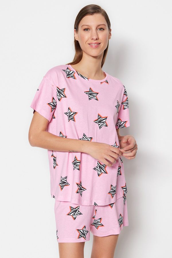 Trendyol Trendyol Pink 100% Cotton Star Patterned T-shirt-Shorts Knitted Pajamas Set