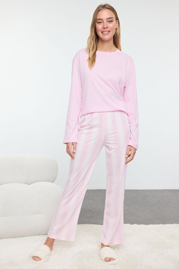 Trendyol Trendyol Pink 100% Cotton Striped Knitted Pajama Set