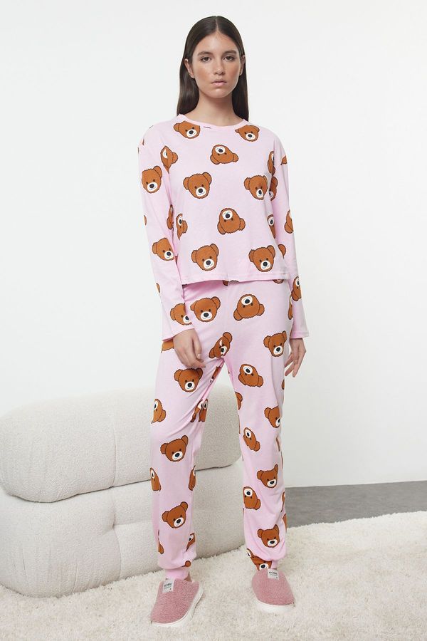 Trendyol Trendyol Pink 100% Cotton Teddy Bear Patterned Knitted Pajama Set