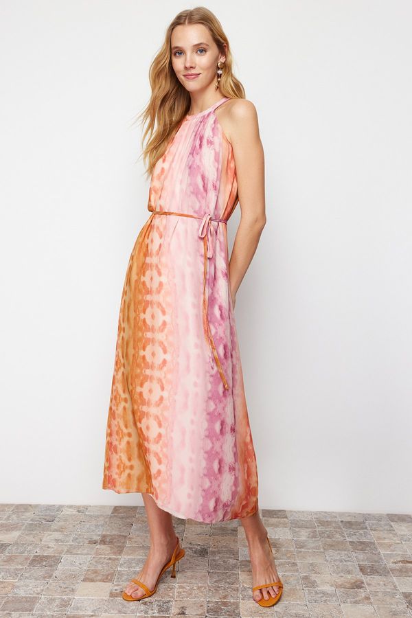 Trendyol Trendyol Pink Abstract Pattern Straight Cut Chiffon Lined Maxi Woven Dress