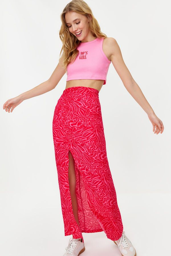 Trendyol Trendyol Pink Animal Patterned Slit Detailed Maxi Length Woven Skirt