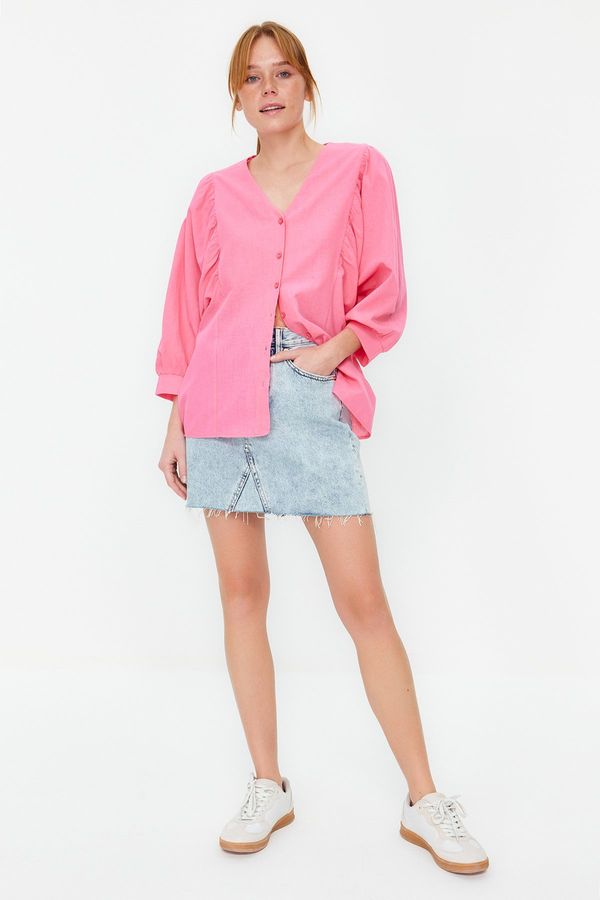 Trendyol Trendyol Pink Bat Sleeve Woven Shirt