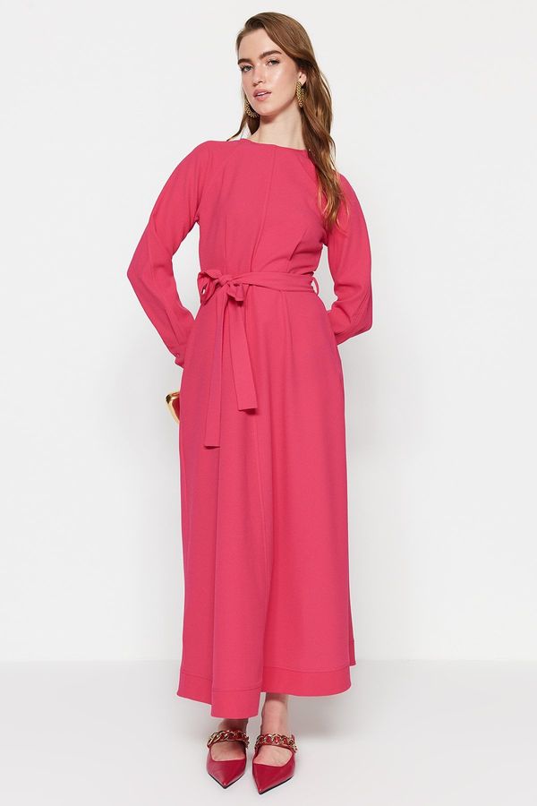 Trendyol Trendyol Pink Belted Stitching Detail Woven Dress