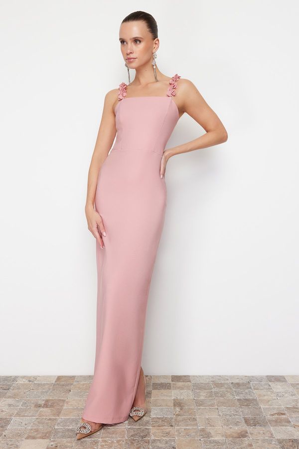 Trendyol Trendyol Pink Body-Sitting Flower Detailed Long Evening Dress