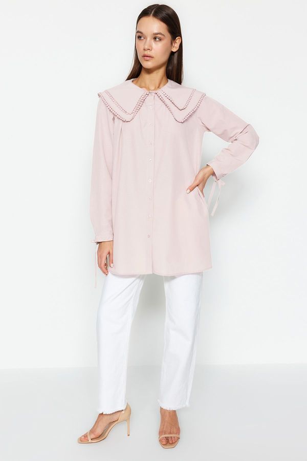 Trendyol Trendyol Pink Collar Pompom Detailed Woven Shirt