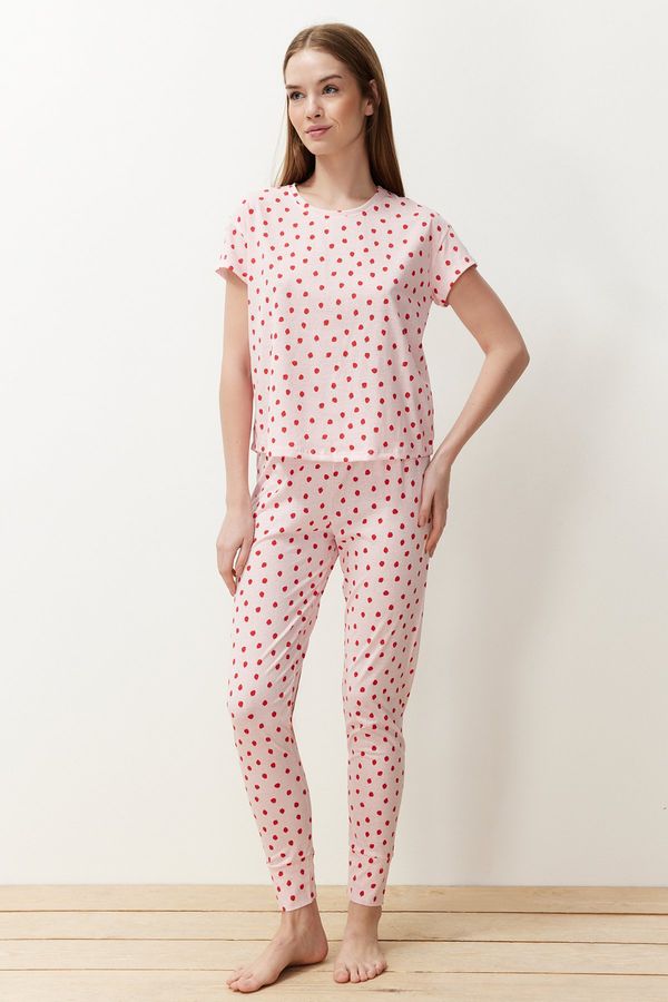 Trendyol Trendyol Pink Cotton Strawberry Patterned Knitted Pajamas Set