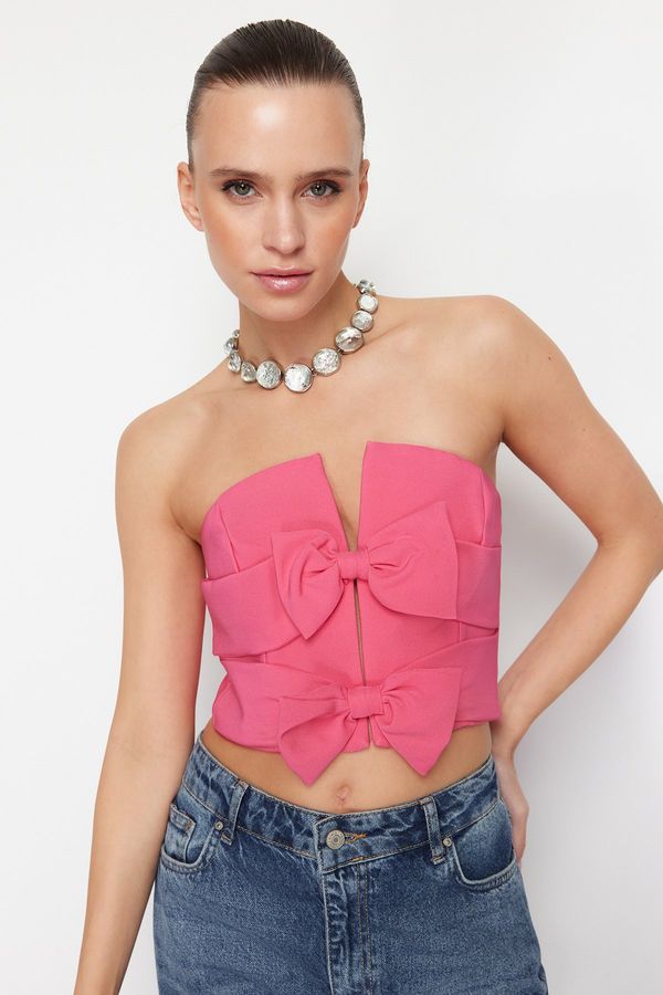 Trendyol Trendyol Pink Crop Bow Detailed Woven Bustier