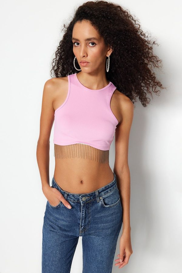 Trendyol Trendyol Pink Crop Knitted Accessory Blouse
