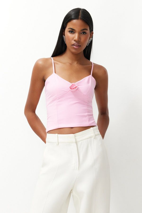 Trendyol Trendyol Pink Crop Rose Detailed Woven Bustier