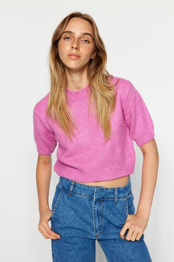 Trendyol Trendyol Pink Crop Soft Textured Knitwear Blouse