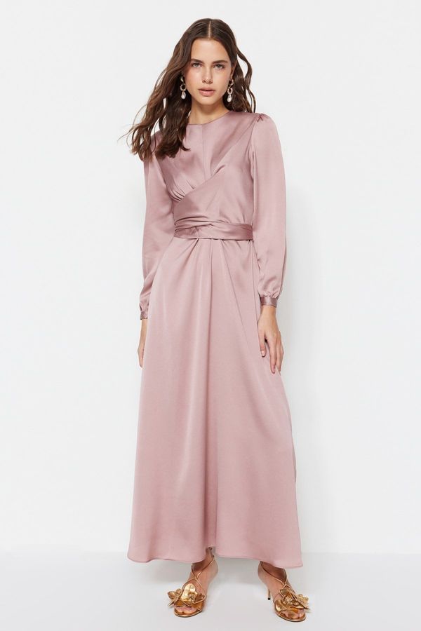 Trendyol Trendyol Pink Evening Dress With Cross-tie Detailed Satin