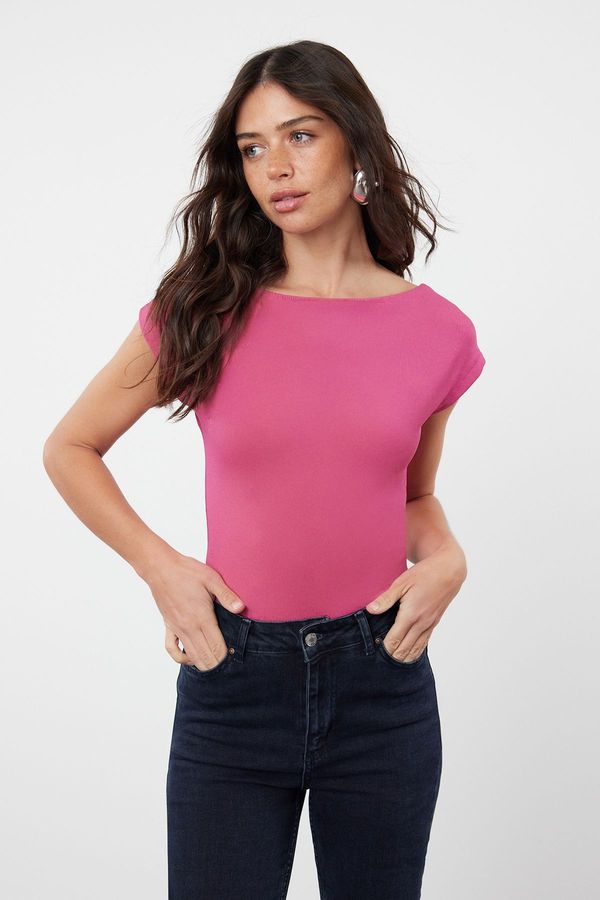 Trendyol Trendyol Pink Fitted Boat Neck Stretchy Snap Fastener Knitted Bodysuit