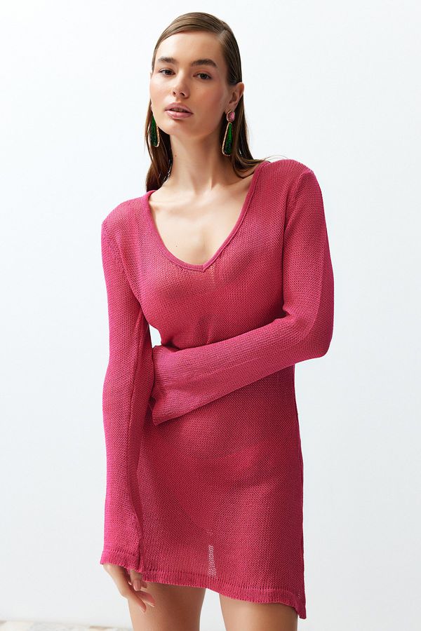 Trendyol Trendyol Pink Fitted Mini Knitted Knitwear Look Beach Dress