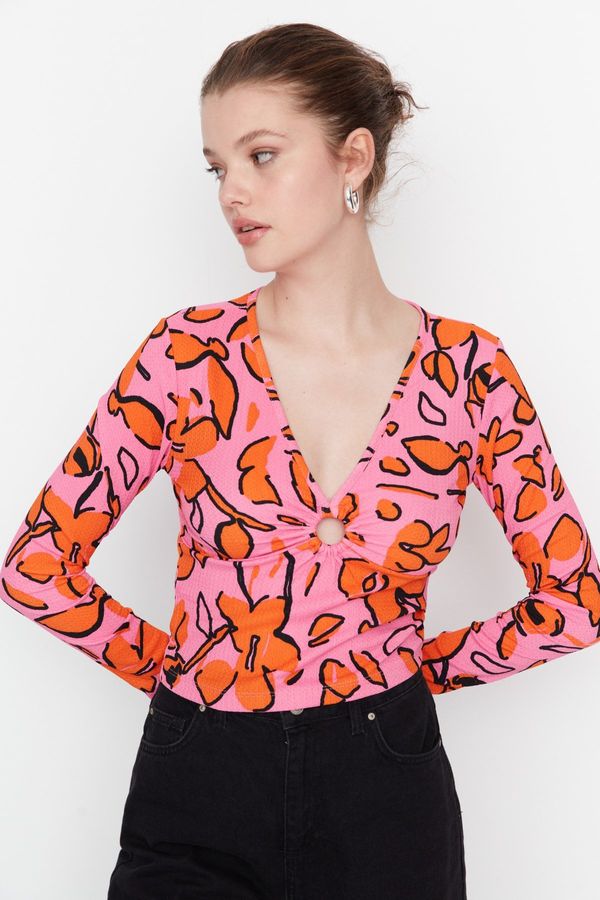 Trendyol Trendyol Pink Flare Sleeve Detailed Crop Knitted Blouse