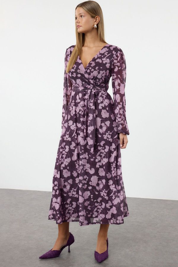 Trendyol Trendyol Pink Floral Double Breasted Maxi Knit Dress