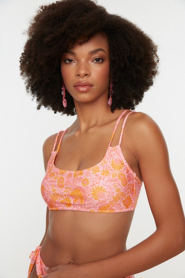 Trendyol Trendyol Pink Floral Pattern U-Neck Bikini Top