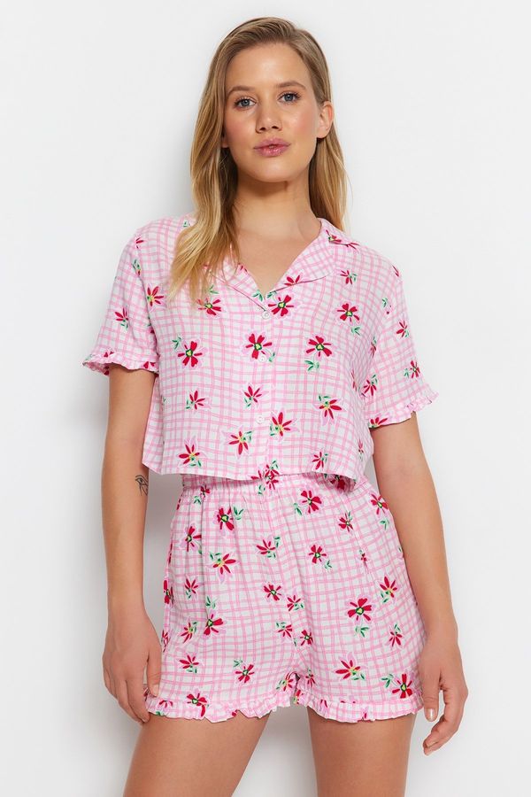 Trendyol Trendyol Pink Floral Patterned Viscose Shirt-Shorts Woven Pajama Set