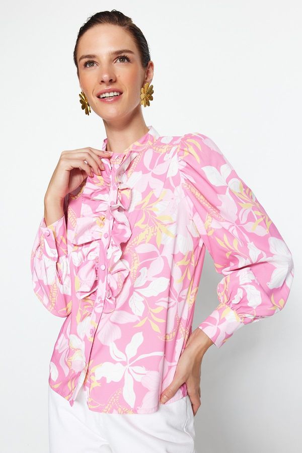 Trendyol Trendyol Pink Floral Ruffled Chiffon Woven Shirt