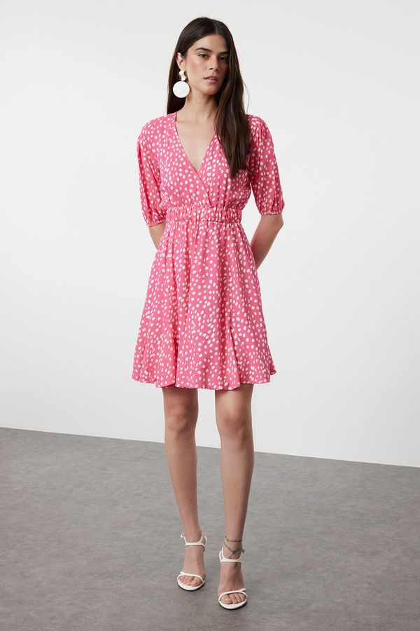Trendyol Trendyol Pink Floral Skater Form Double Breasted Collar Woven Dress