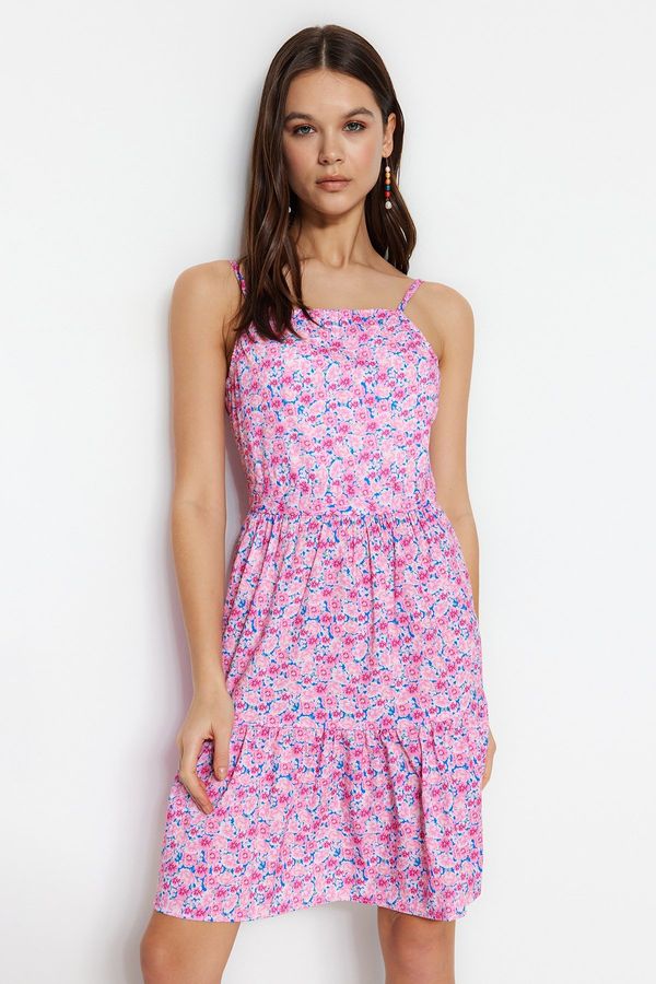 Trendyol Trendyol Pink Floral Waist Opening Strap Mini Woven Dress