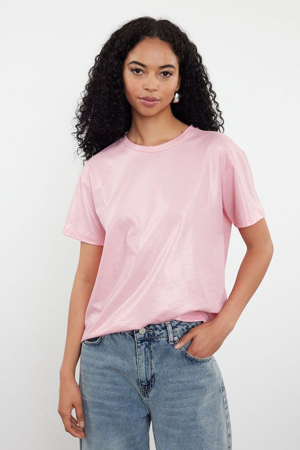 Trendyol Trendyol Pink Foil Printed Regular/Normal Fit Knitted Blouse