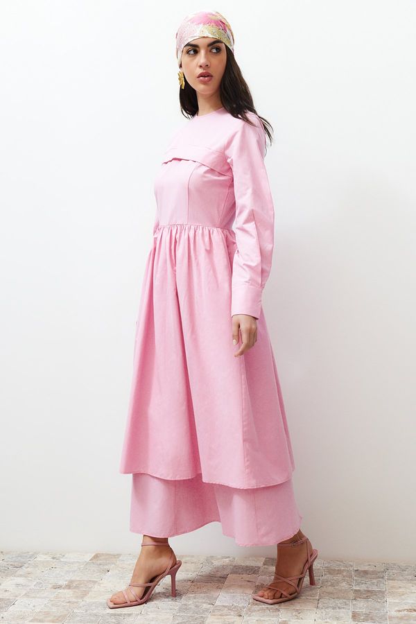 Trendyol Trendyol Pink Front Detailed Plain Woven Dress