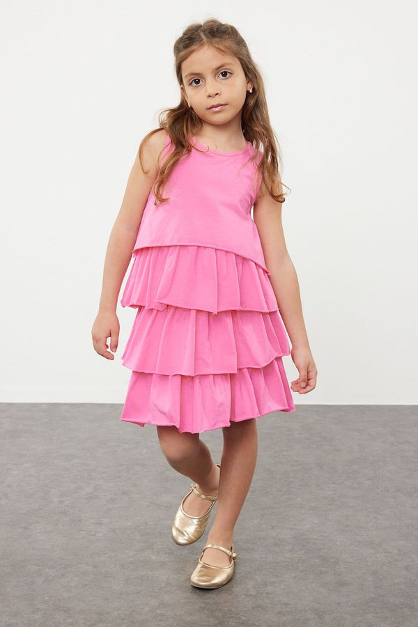 Trendyol Trendyol Pink Girl's Ruffled Sleeveless Knitted Dress