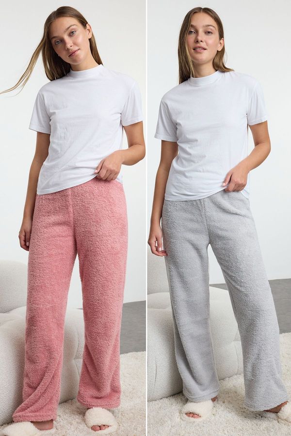 Trendyol Trendyol Pink-Grey 2-Pack Plush Knitted Pajama Bottoms