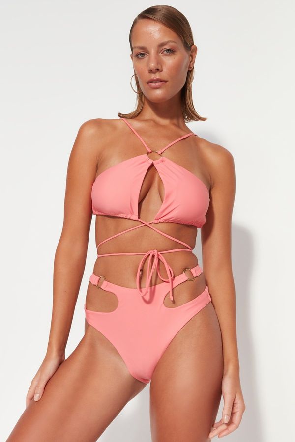 Trendyol Trendyol Pink Halter Neck Accessory Bikini Top