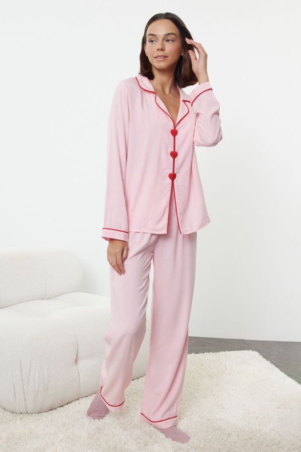 Trendyol Trendyol Pink Heart-shaped Viscose Woven Pajama Set