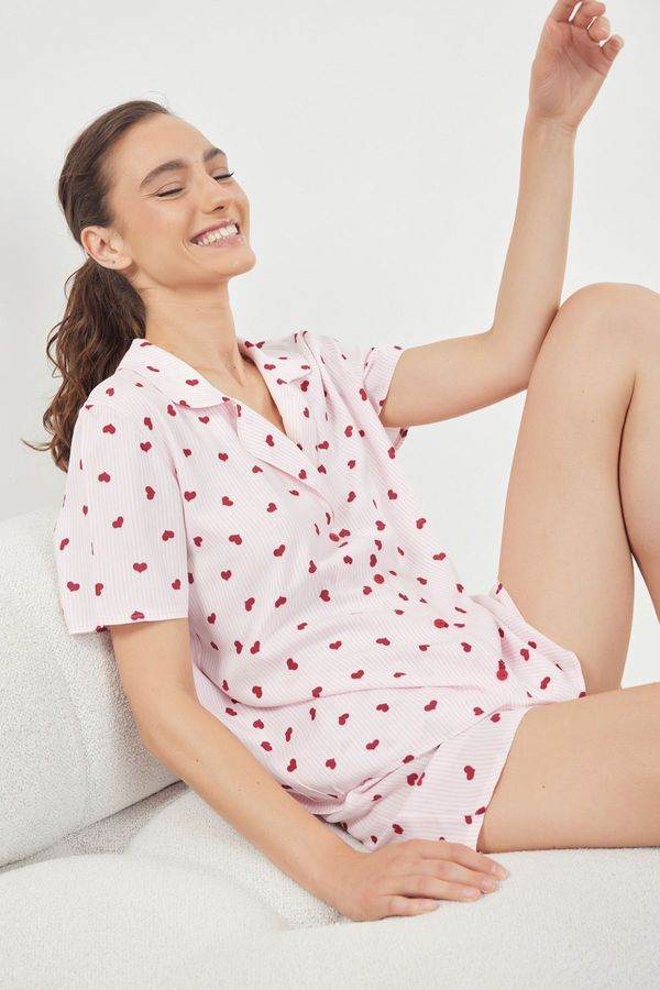 Trendyol Trendyol Pink Heart Viscose Woven Pajama Set