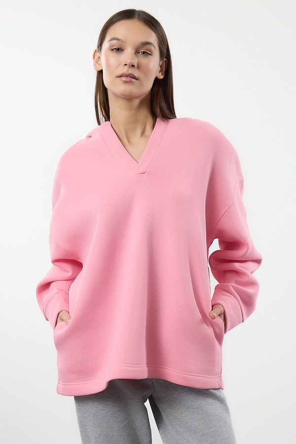 Trendyol Trendyol Pink Hooded Oversize/Wide Pattern Thick Knitted Sweatshirt