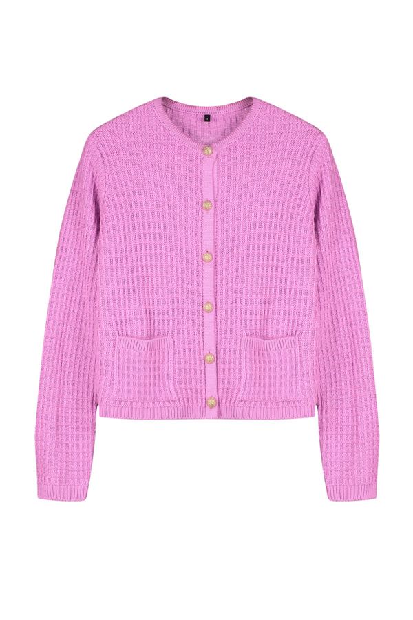 Trendyol Trendyol Pink Jacket Look Buttoned Pocket Detailed Knitted Cardigan