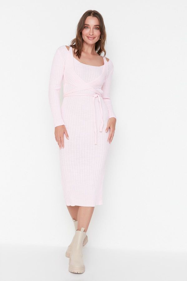 Trendyol Trendyol Pink Lace-Up Detailed Sweater Dress