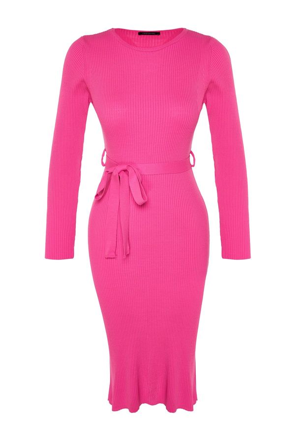 Trendyol Trendyol Pink Midi Knitwear Dress With Belt Detail