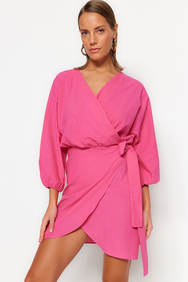 Trendyol Trendyol Pink Mini Woven Double Breasted 100% Cotton Beach Dress