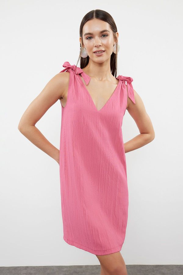 Trendyol Trendyol Pink Mini Woven Tie-Up Beach Dress