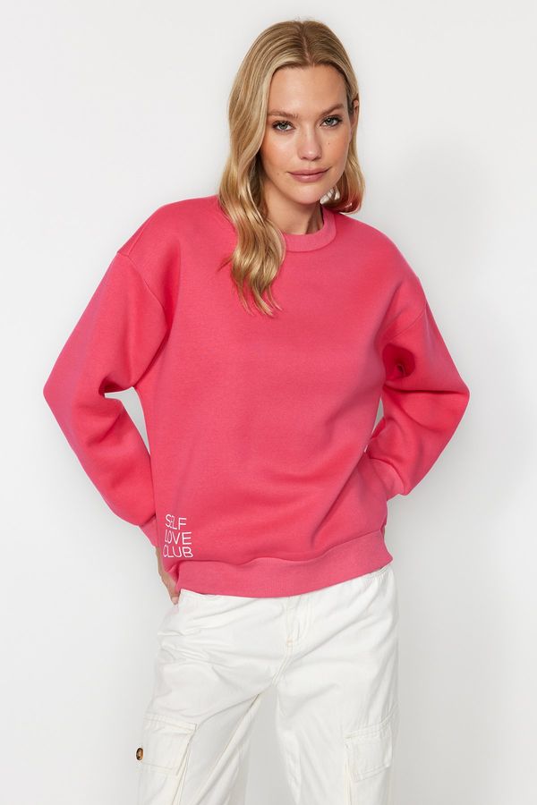 Trendyol Trendyol Pink Motto Printed Regular/Regular Fit Crew Neck Knitted Sweatshirt