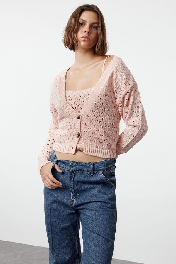 Trendyol Trendyol Pink Openwork/Hole Knitwear Cardigan