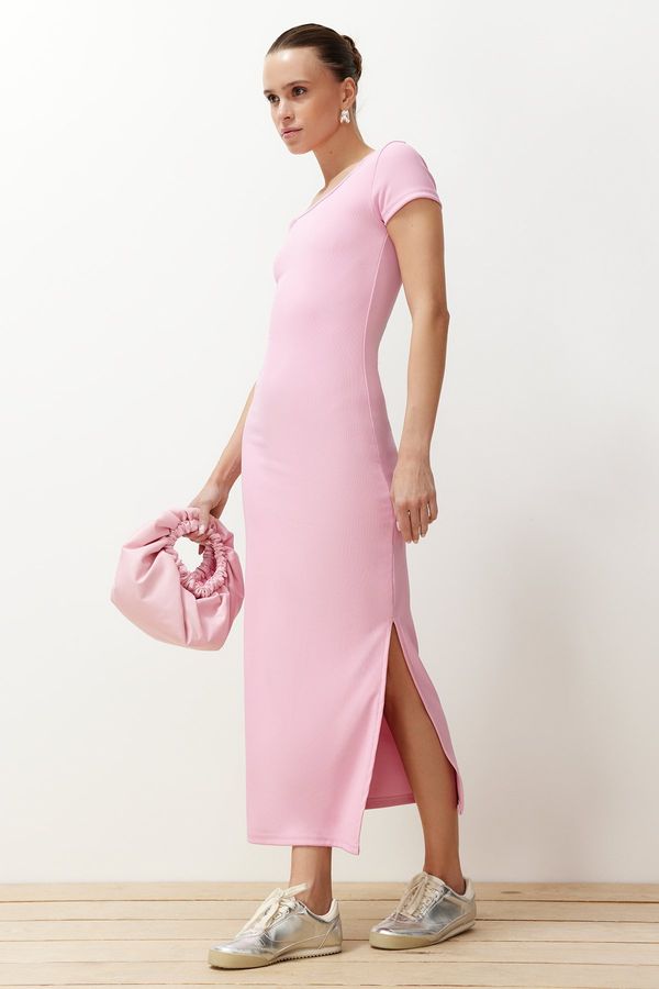 Trendyol Trendyol Pink Plain Bodycone Fitted Flexible Ottoman Knitted Maxi Pencil Dress