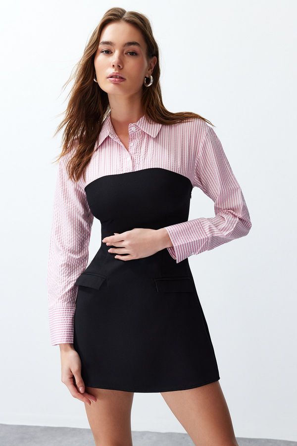 Trendyol Trendyol Pink Plain Bodycone Strapless Detailed Finike Mini Woven Shirt Dress