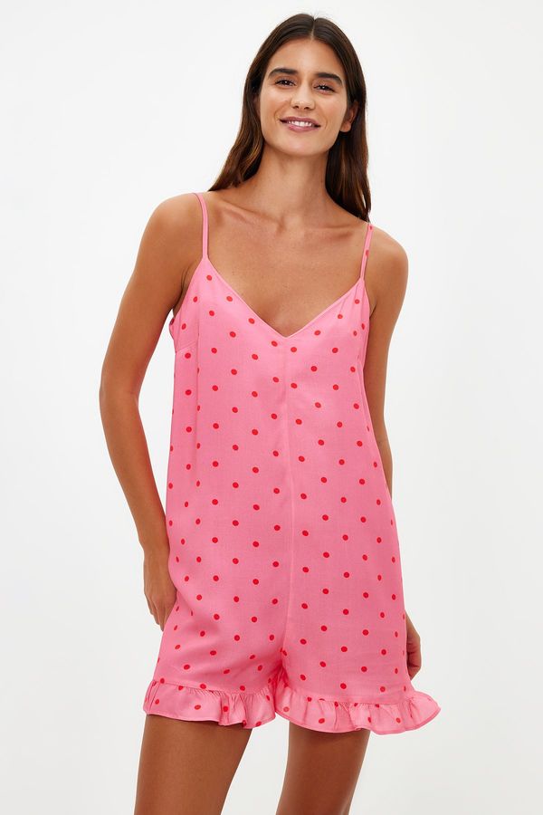 Trendyol Trendyol Pink Polka Dot Frilly Rope Strap Viscose Woven Jumpsuit