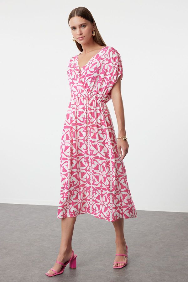 Trendyol Trendyol Pink Printed A-Line Double Breasted Collar Woven Dress Woven Dress